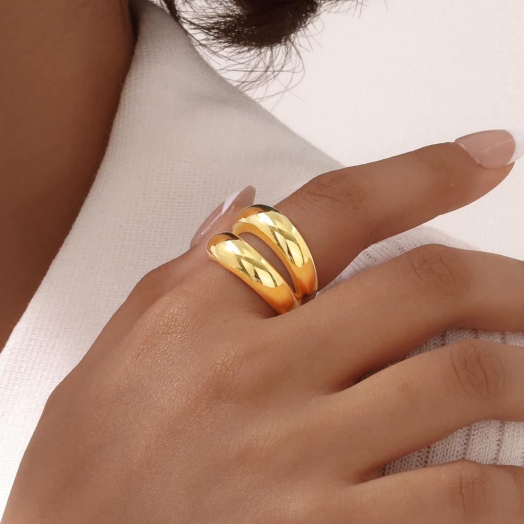 Fashion Double Layers Ring For Women,Stainless Steel Gold Color Minimalist Rings,Geometric Ring Jewelry Gifts