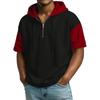 Men's Casual Hooded Zipper Neck Sweatshirt Short Sleeve Top