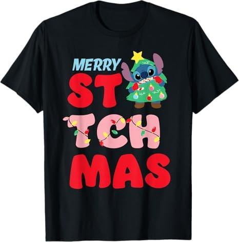 Stitch Christmas Merry Stitchmas Black TShirt S