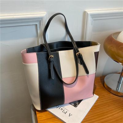 Große Kapazität Damen Schultertasche PU Leder Kontrastfarbe Vintage Weiblichen Koreanischen Stil Hochwertige Handtaschen Frühling