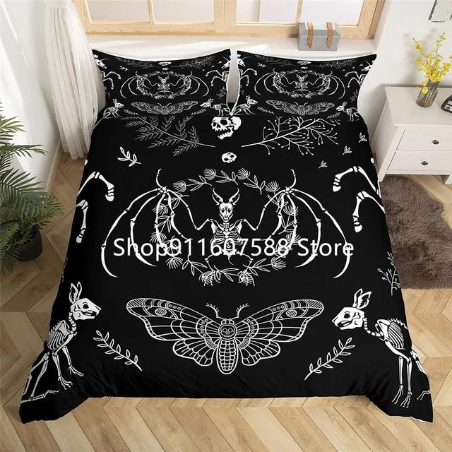 Black Death Moth Bedding Set Gothic Skull Duvet Cover Set Butterfly Bedclothes 2/3pcs Moon Stars Luxury Home Textiles
