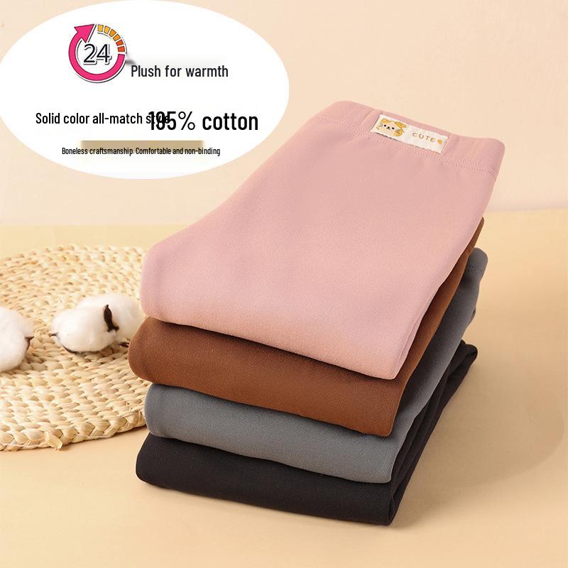 Kids' Fleece-Lined Leggings: Warm Autumn & Winter Wear for Boys and Girls - Versatile One-Piece Pants.