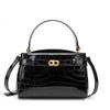 Alligator Print Latched Small Square Leather Tote Commuter Crossbody Bag for Women