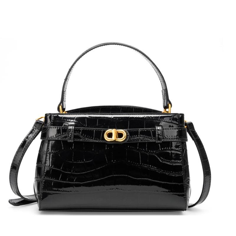 Alligator Print Latched Small Square Leather Tote Commuter Crossbody Bag for Women