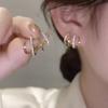 Korean Earing Claw Ear Hook Clip Earrings for Women Four-Prong Setting CZ Gold Color Ear Earrings Fashion Jewelry New Year Gift