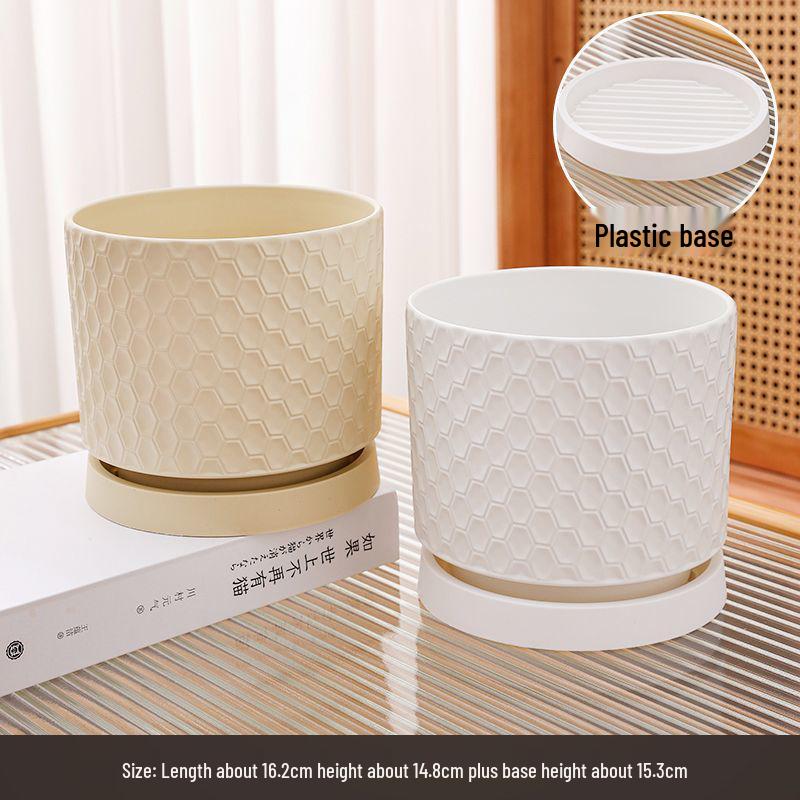 Elegant Large Ceramic Flower Pot with Saucer for Home - Light Luxury Style Ideal for Orchids, Succulents, and Green Plants