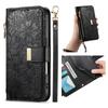 Custodia in Pelle a Portafoglio con Cerniera e Flip per IPhone 17 Air 16E 16 15 14 13 12 Pro Max Slot per Carte Portafoglio Cinturino da Polso Copertura Protettiva Custodia