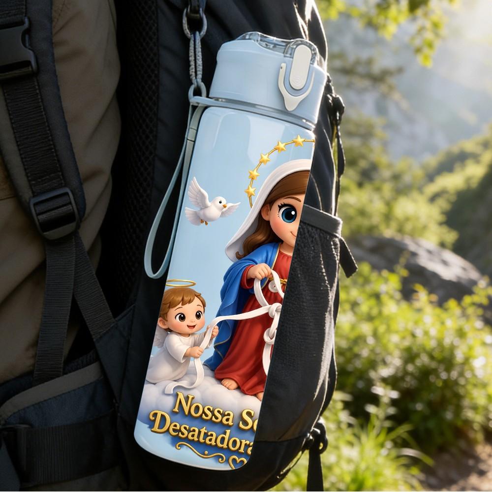 1PC Virgin Mary With Angels Portrait 750ml Color Plastic Sports Water Bottle Leakproof Flip Straw Lid Suitable for Sports Office Home Use