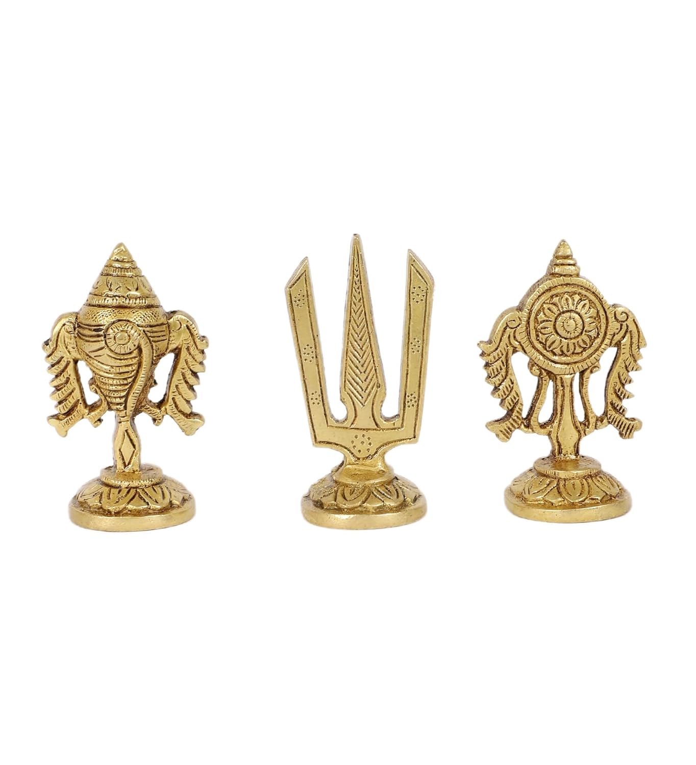 Shankh Chakra Namah Idols, Antique Gold, Brass Idol, Standard Size - 3 Inches