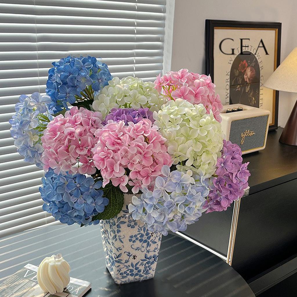 4PCS Artificial Hydrangea Flowers Simulation 3D Printing Decorative Hydrangea Branches for Home Wedding