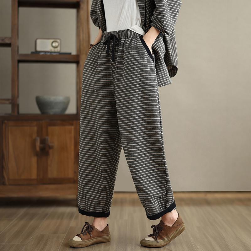 DIMANAF Plus Size 2025 Spring Pants Suits Women Stripe Sets Suits Loose Blouse Shirts Long Pants Clothing