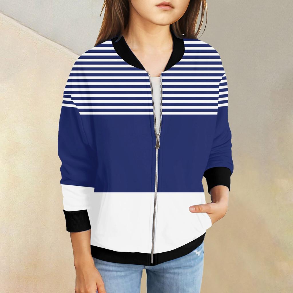 Kızlar Fermuarlı Ceketler Çocuklar Sonbahar Uzun Kollu Sweatshirtler Cepli Dış Giyim 5-15 Yaş