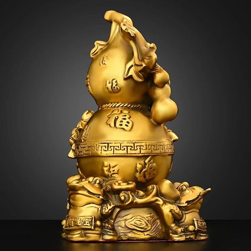 Feng Shui Copper Gourd Ornament Toad Hundred Blessings Gathering Living Room Entrance Shop Decor