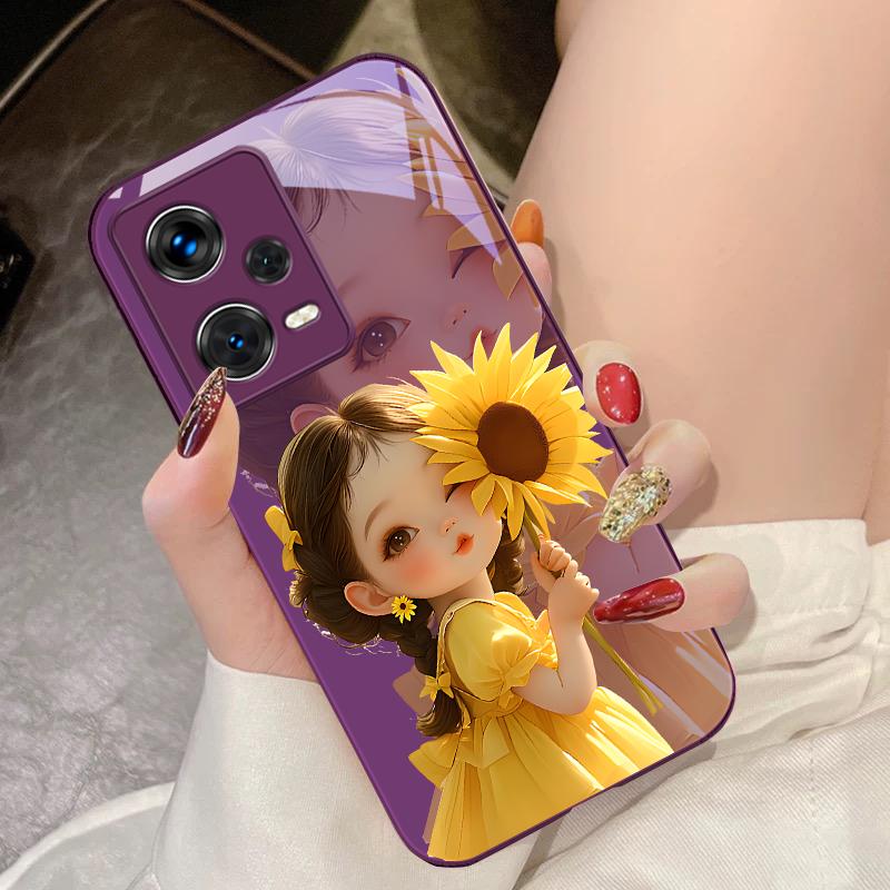 

Sunflower Girl Pink For Xiaomi 14 Ultra 13 Lite Redmi Note 13 11 Pro 12 Plus Poco X6 3 Pro F4 6 GT Tempered Glass Phone Case For Xiaomi Poco F6