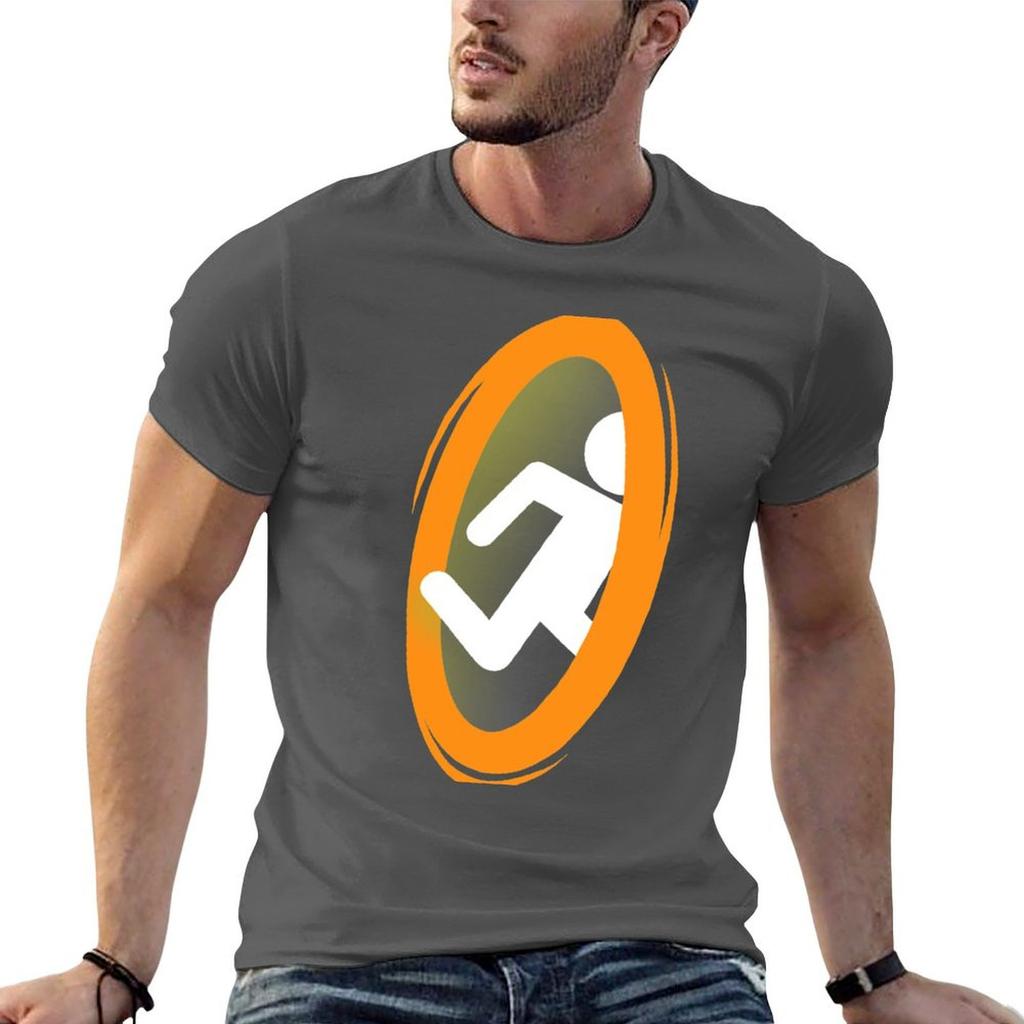 Portal 2 Videospiel Lustiges Oranges Teleport-T-Shirt Minimalistisches Schlichtes Rundhals-T-Shirt