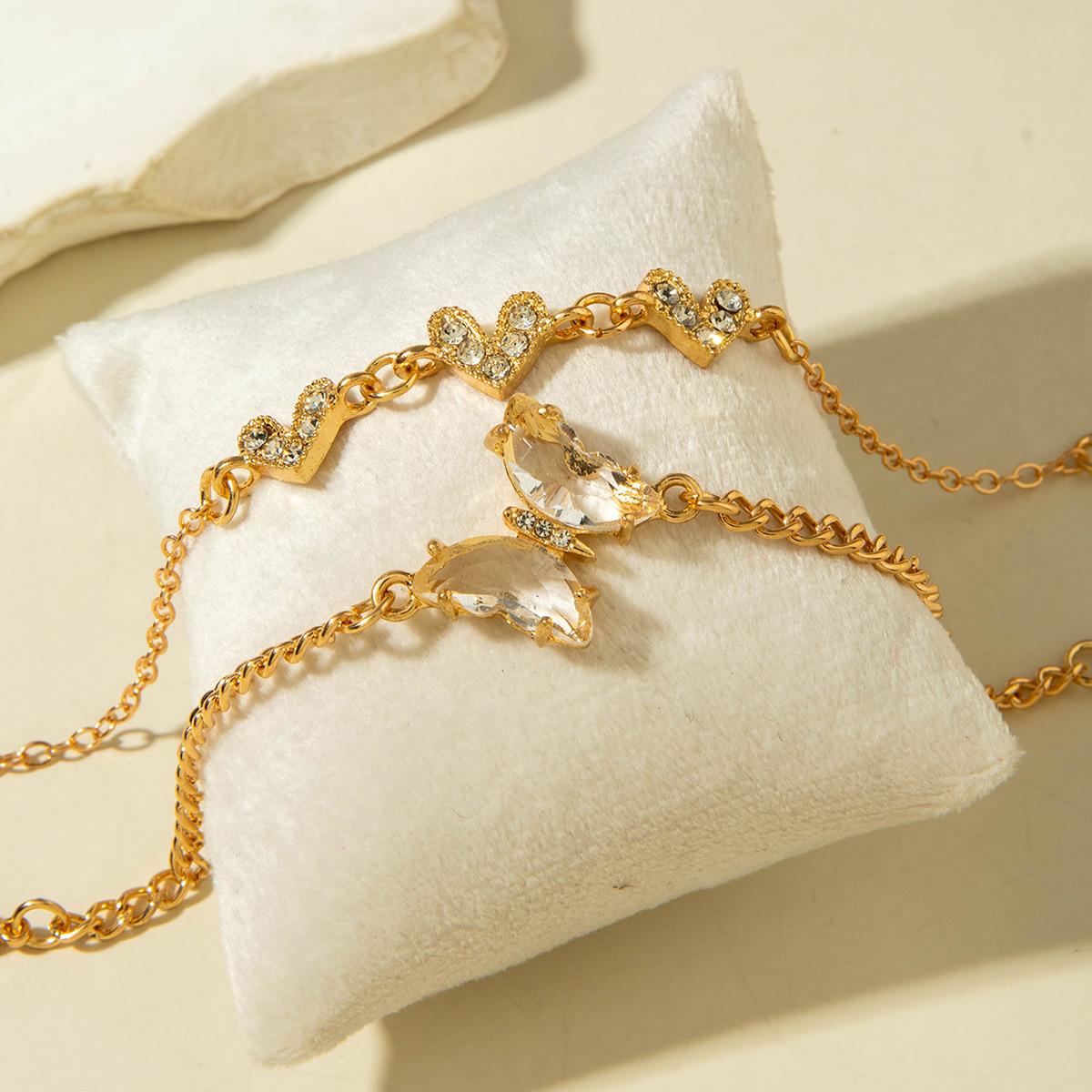 Jewelry premium sense imitation crystal butterfly bracelet set diamond love bracelet bracelet wholesale