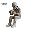 Odorless Skull Sculpture 3D Printed Sitting Skeleton Statue, Halloween Indoor Decor Figurines, Mini Trendy Outfit Statue Figurine Home for Living Room