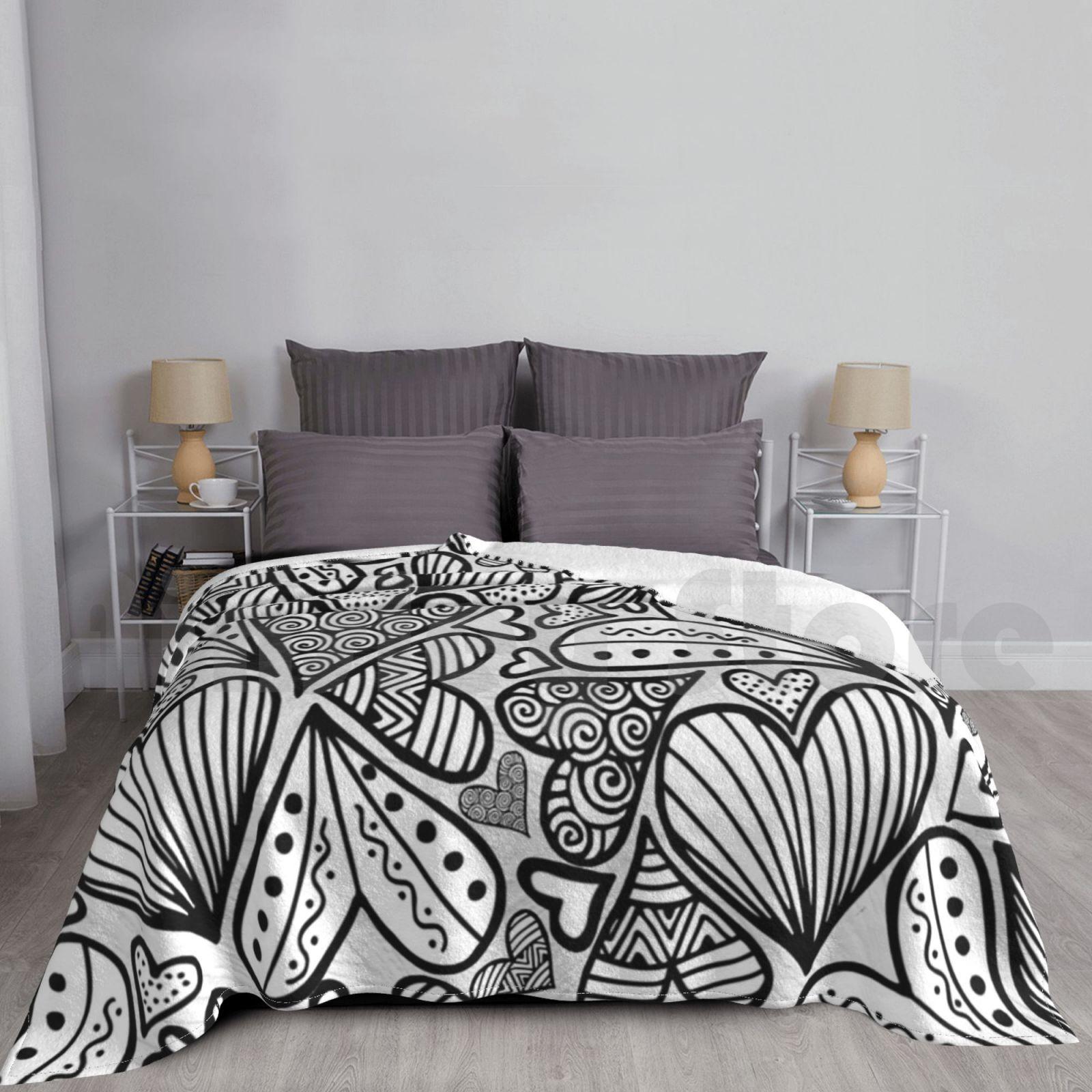 Zentangle Inspired Art Heart Blanket For Sofa Bed Travel Zentangle Inspired Art Meditative Art Zentangle Heart Size: 75*100cm, Weight: 230 GSM