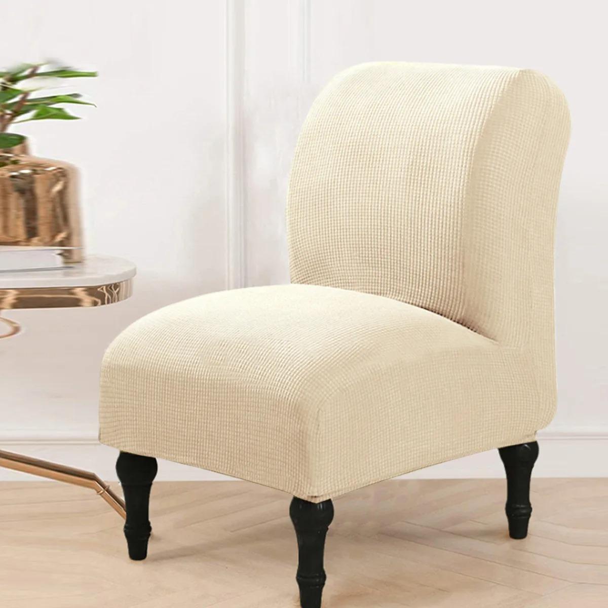 1Pc Elastic Armless Chair Cover Solid Color Stretch Chair Slipcover Removable Single Sofa Covers for Bar Living Room бежевый