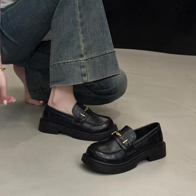 Plateau-Loafer Damen 2025 neu Herbst Britischer Stil kleine Lederschuhe schwarz Pendeln Pedal mit Rock Einzelschuhe
