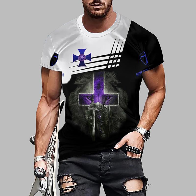 New Summer Men's Fashion T-shirt Personality Cross Printed Men's T-shirt Top