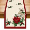 1 Christmas Poinsettia Holly Printed Table Runner 2D Flat Print Festive Home Decor Christmas Dining Table Decoration Elegant