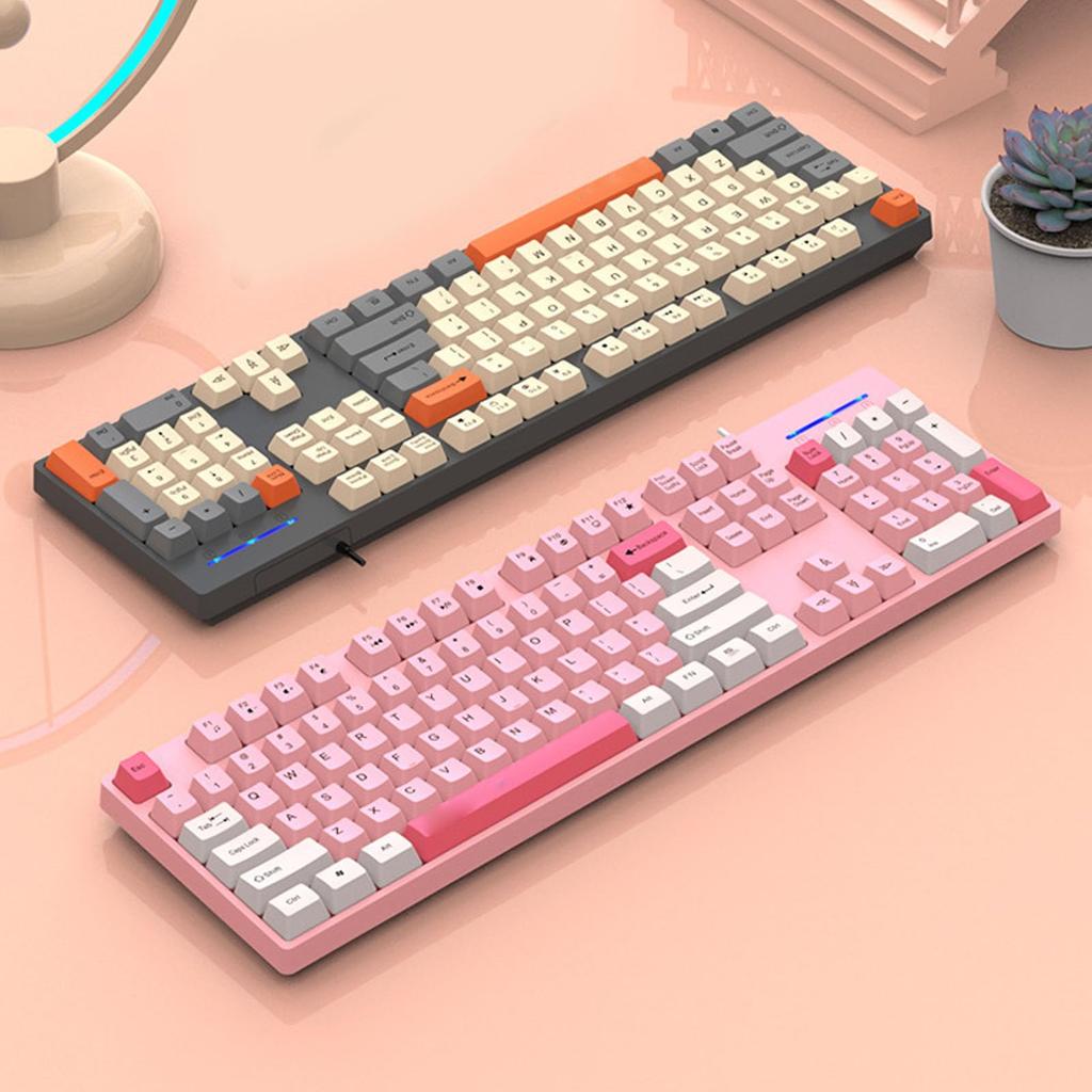 Retro Gaming Keyboard with Multimedia and Office Wired Keyboard for Windows and OS X 104-Key 3-Color Keycaps, Keys, XP, 7, 8, 10, 11, (GREY)