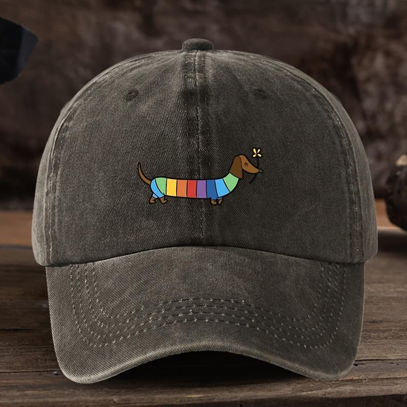 Rainbow Dachshund Dog Print Baseball Hat Unisex American Washed Retro Peaked Cap Trend