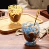 Double Wall Glass Coffee Mug Heat Insulation Tumbler Unique Flower Pattern Cup Insulated Heat Resistant Tea Latte Mugs with Handle