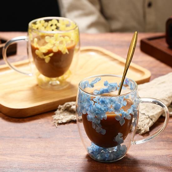 Double Wall Glass Insulation Flower Pattern Cup Tumbler Unique Coffee Mug Heat Insulated Heat Resistant