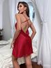 Women's Sexy Short Backless Loungewear Solid Nightgown Summer V-neck Cross Strap Dress Faux Silk Thin Slip Dress