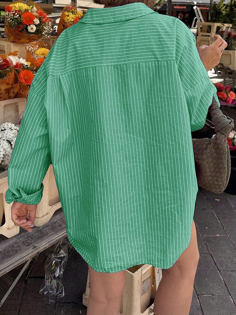 Summer 2025 Women's Casual Striped Long-Sleeve Shirt