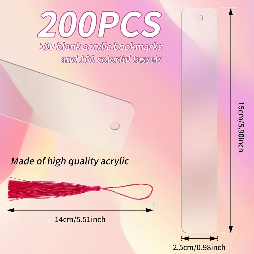 200Pcs Clear Acrylic Bookmarks Waterproof Bookmarks Corrosion Resistant Acrylic Book Markers Multifunctional for Clothing Labels