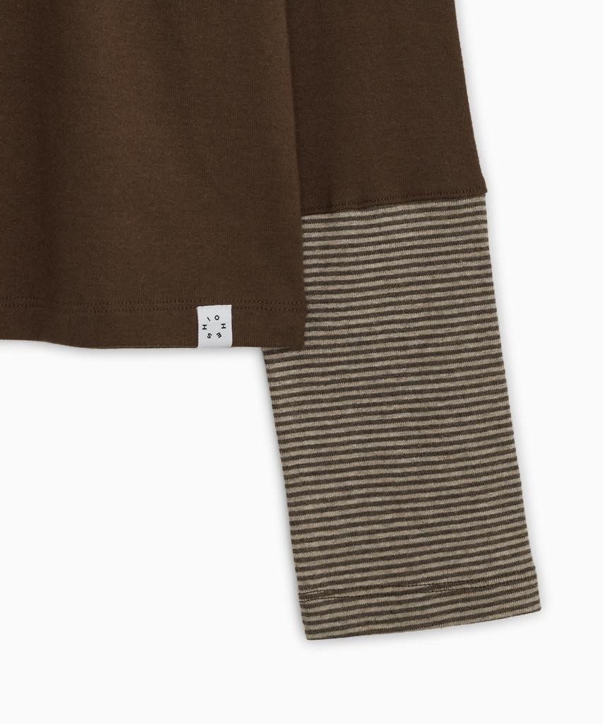 OHESHIO Shirring Color Block Long Sleeve, Brown