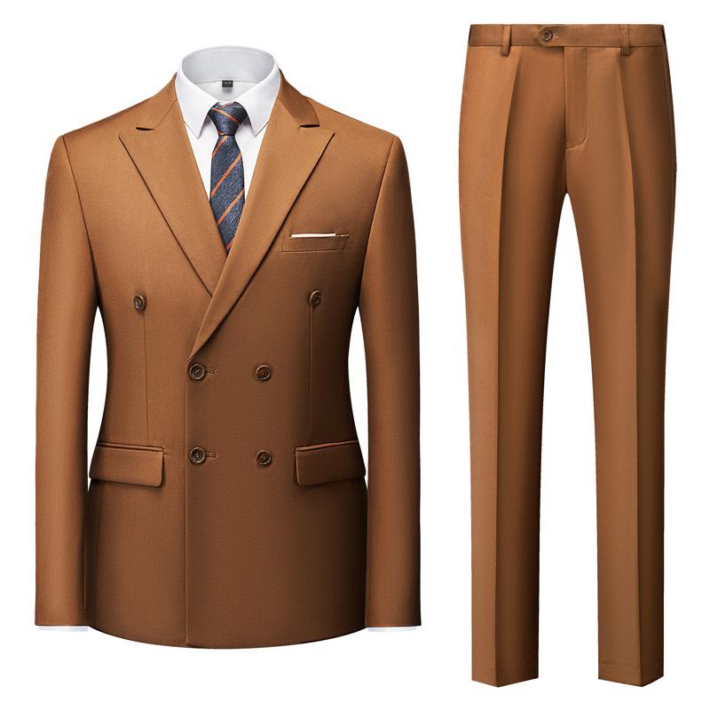 Traje Casual de Doble Botonadura para Hombre Danmo Negocios Trabajo Boda Conjuntos Formales Chaqueta de Traje Sólida + Pantalón 2 piezas