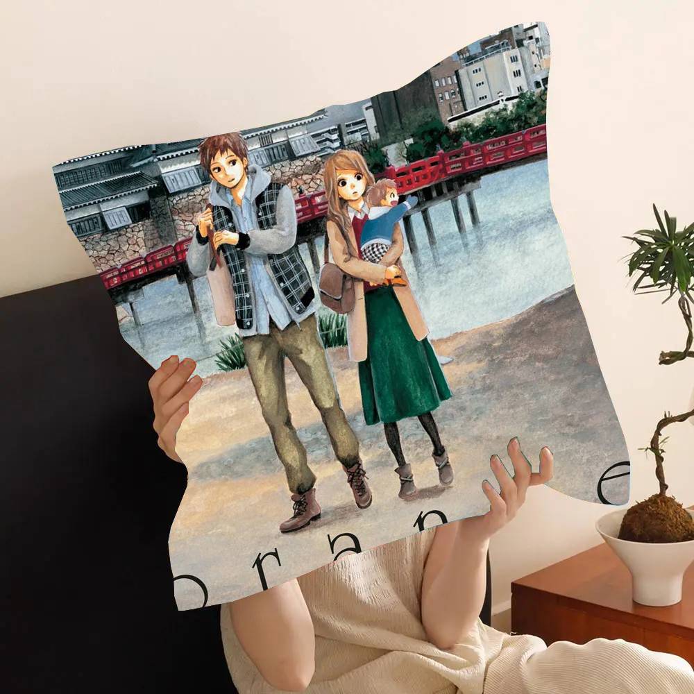 Anime Orange Pillow Case Fashion Square Pillowcase Bedroom Sofa Room Ins Decoration Leisure