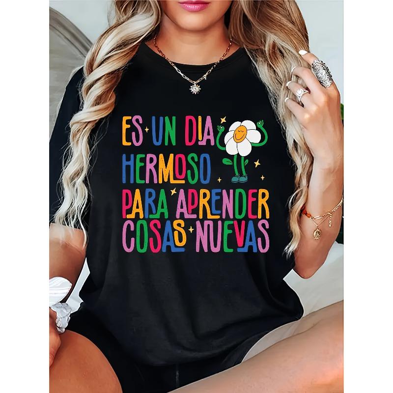 

European sizesWomen S Inspirational Quote T-Shirt, Polyester Knit Fabric, Crew Neck Short Sleeve Casual Top 4XL чорний