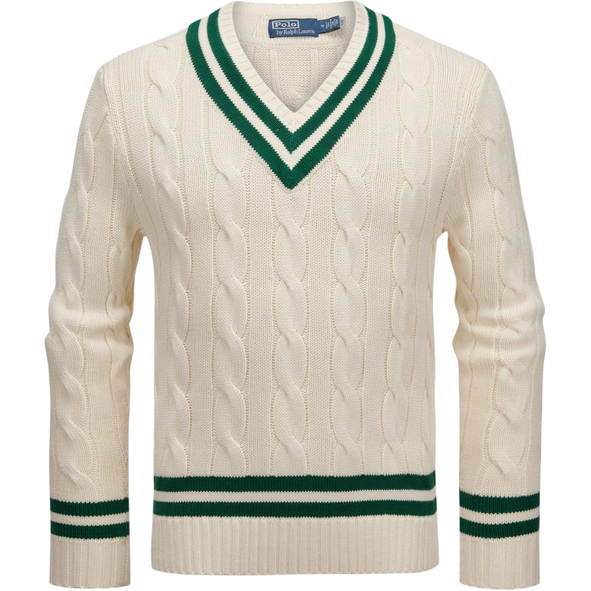 

Polo Ralph Lauren Полосатый трикотажный свитер с V-образным вырезом и длинным рукавом Мужской свитер Молочно-белый 710961153-001 XL