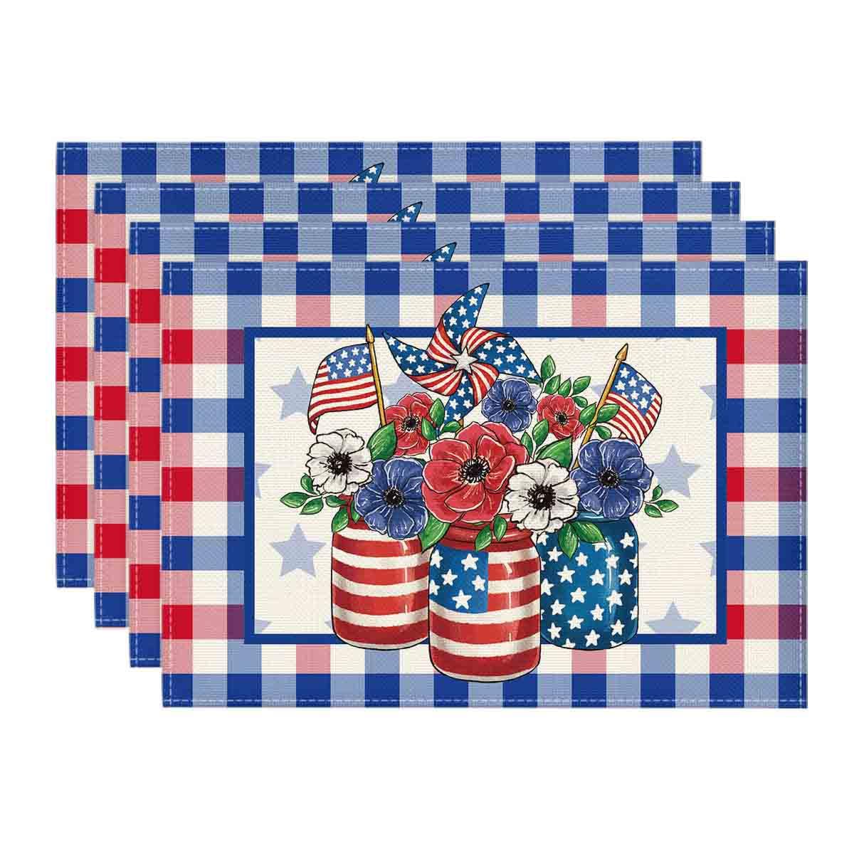 

Buffalo Plaid Vases Flowers 4th of July Placemats Set of 4, 12x18 Inch Seasonal Holiday Table Mats for Party Kitchen Dining Decoration 12 x 18 , Rectangle 4 Pcs