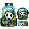 3Pcs/Set Cartoon Casual Fashion Soccer School Bags for Boy Girls Flat Surface Football Pattern Book Bags Sets Backpacks Children's Birthday Gift