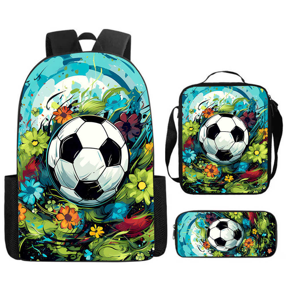 3Pcs/Set Cartoon Casual Fashion Soccer School Bags for Boy Girls Flat Surface Football Pattern Book Bags Sets Backpacks Children's Birthday Gift