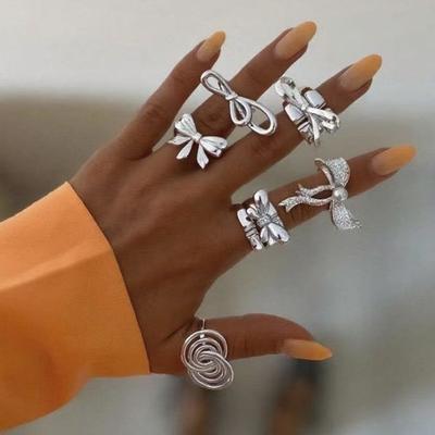Fashion Light Luxury Three-dimensional Bow Ring Niche Geometric Hollow Stacked Knuckle Ring Cover Women