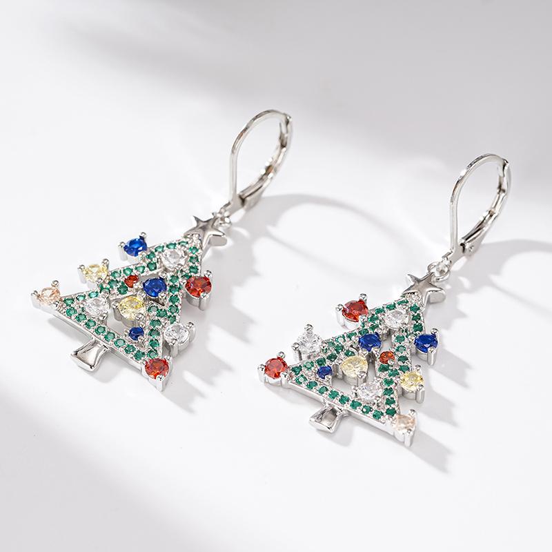 Huitan Creative Colorful Christmas Tree Drop Earrings for Women Shiny Fancy Cubic Zirconia Festival Charms Party
