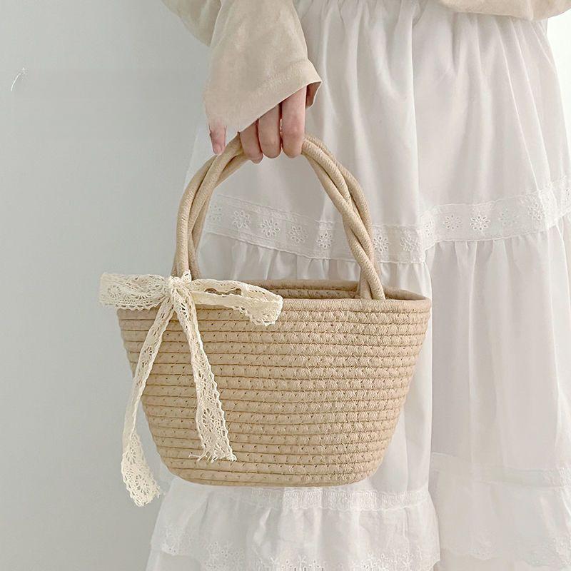 

Ручна Бавовняна Лляна Квіткова Сумка-Кошик - Плетений з Бамбука для Подорожей та Пляжу