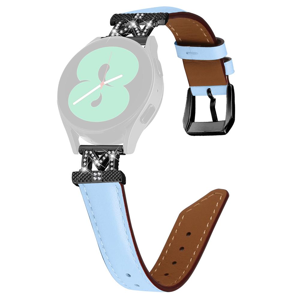 

Rhinestone M-shape 20mm Band for Samsung Galaxy Watch3 41mm 45mm/Watch 5 40mm 44mm,Genuine Cow Leather Watch Strap with Black Buckle Blue