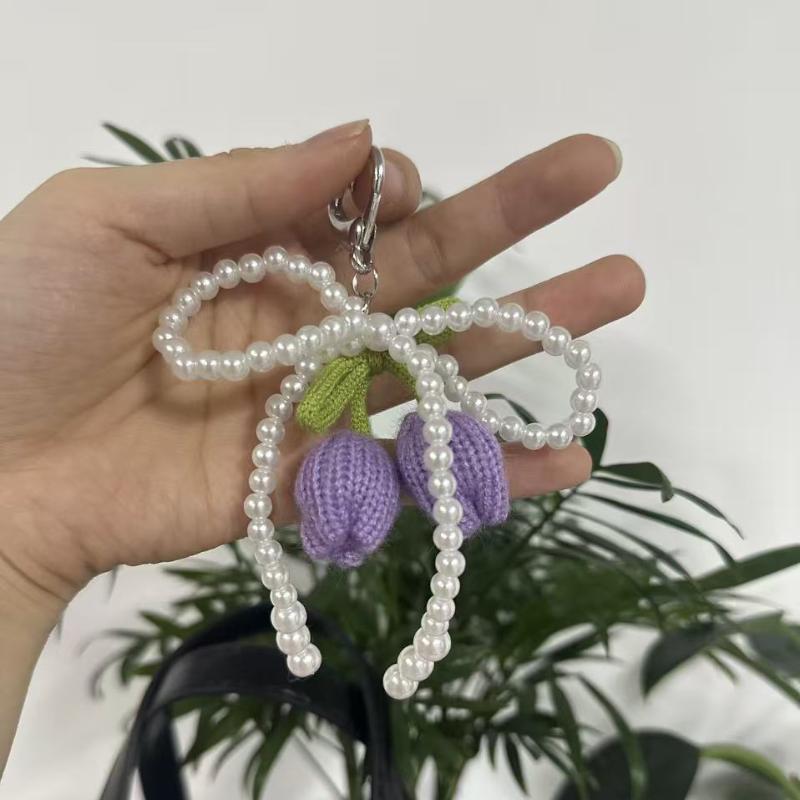 

Свежий Милый Вязаный Тюльпан с Бусинами Бант Брелок Y2K Сладкий Бантик Брелок Держатель для Ключей от Машины Подвеска Украшение для Сумки Подарки фиолетовый