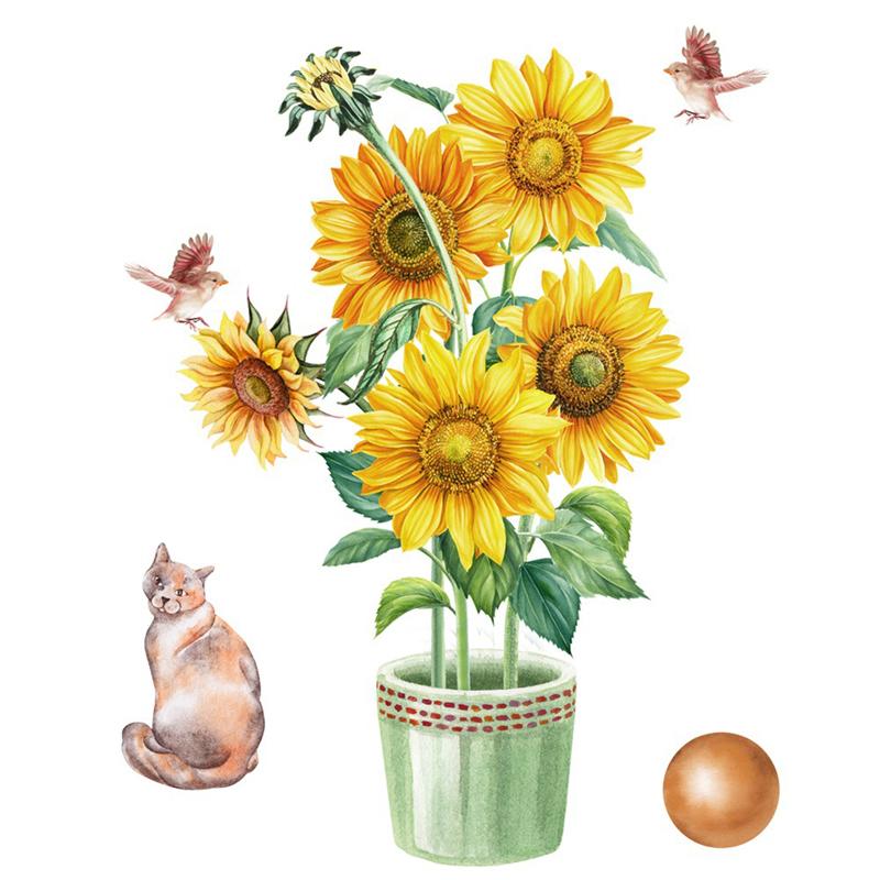 Sunflower Cat Magpie Self-adhesive Wall Stickers Living Room Bedroom Can Remove Decorative Wall Paintings