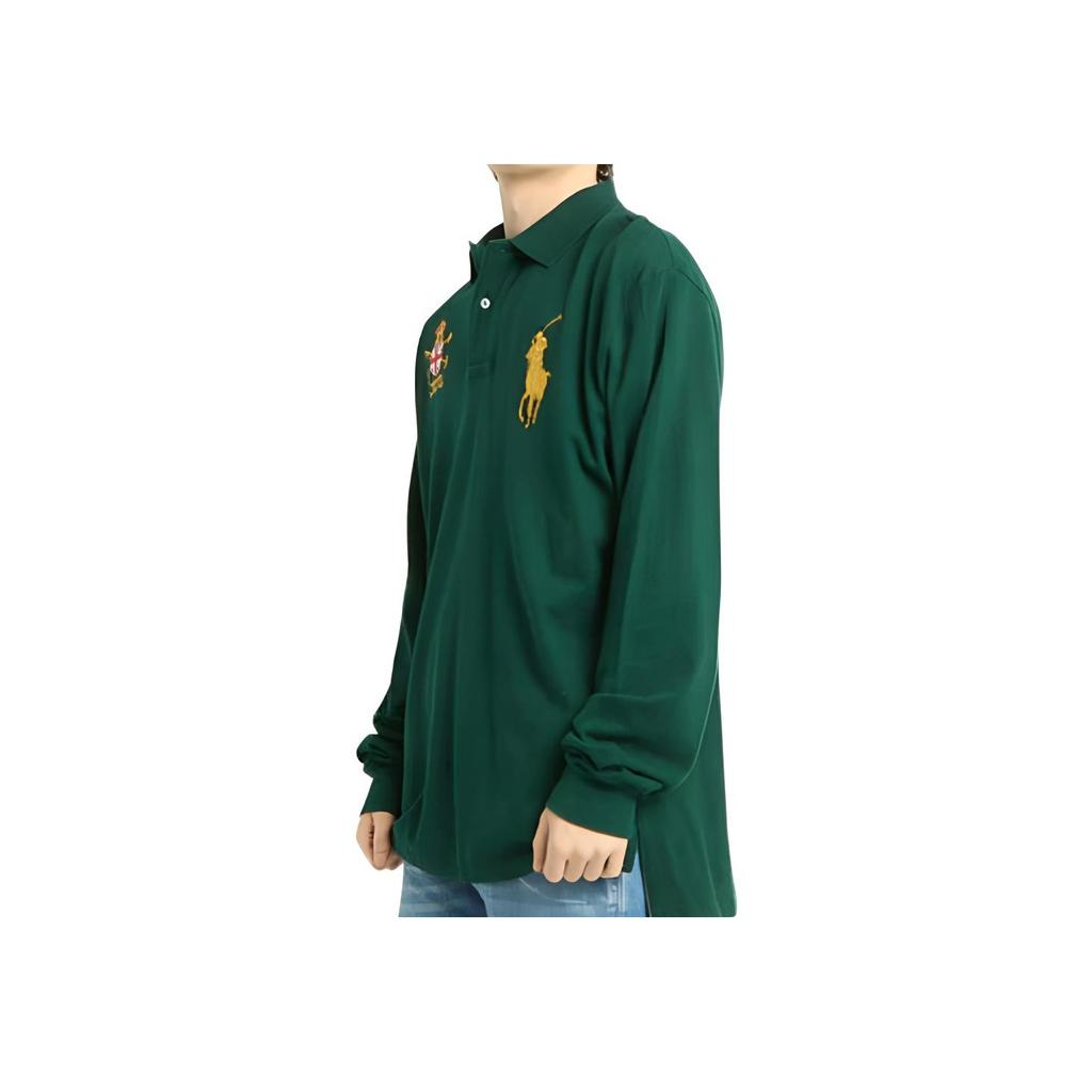Polo Ralph Lauren Ss24 Badge Gold Label Big Pony Logo Embroidered Long Sleeve Polo Shirt Men Tops Dark-Green 710779249-001
