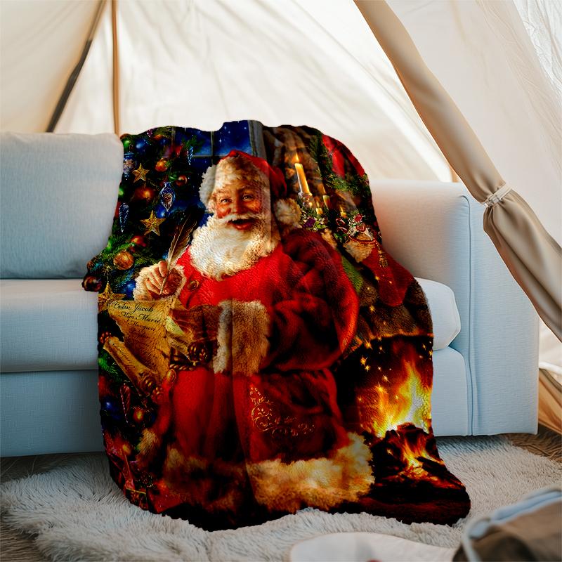 Christmas Santa Claus Theme Printed Blanket - Perfect for Couch, Bed, Travel & Outdoor Use | Machine Washable, Cozy & Durable.
