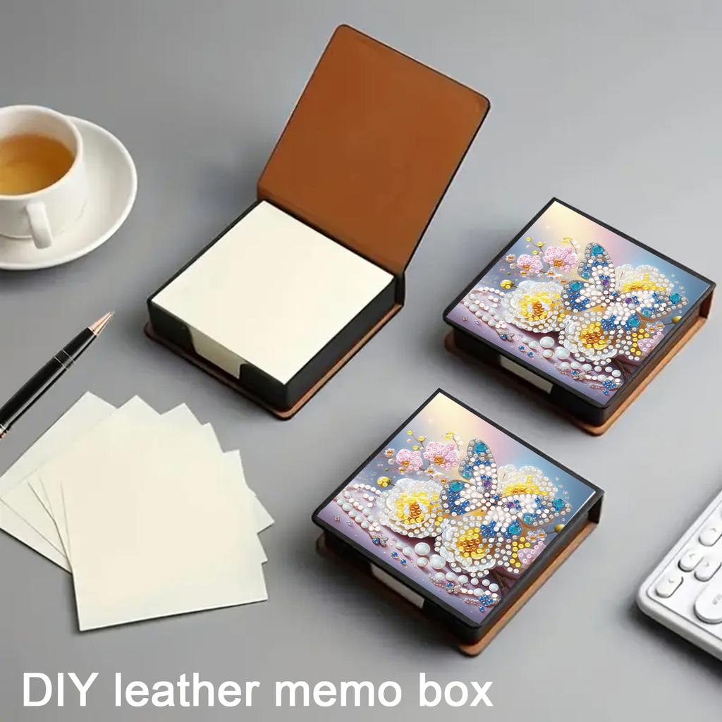 PU DIY Crystal Art Sticky Notes Holder with 160 Sheets Crystal Art Note Box for Home Office and Supplies